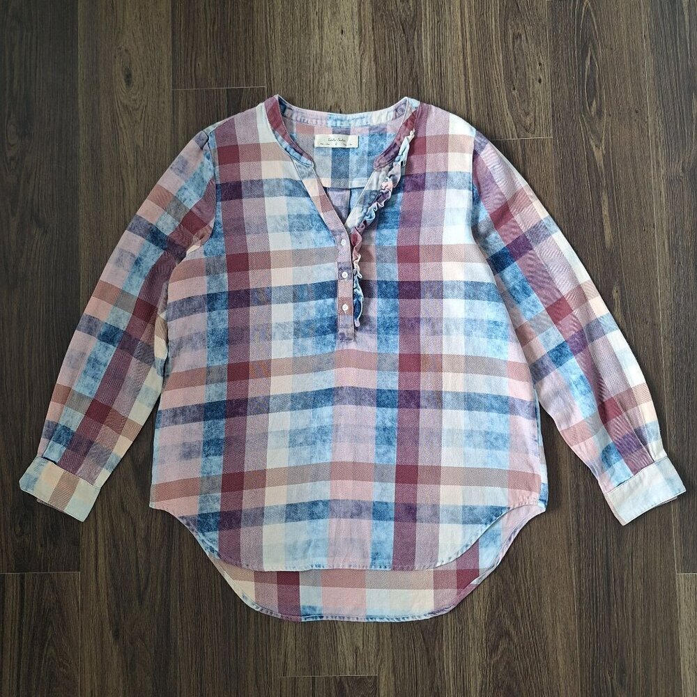 💙 Anthropologie Isabella Sinclair Soft Ruffle Hanley Top 100% Cotton Cottage